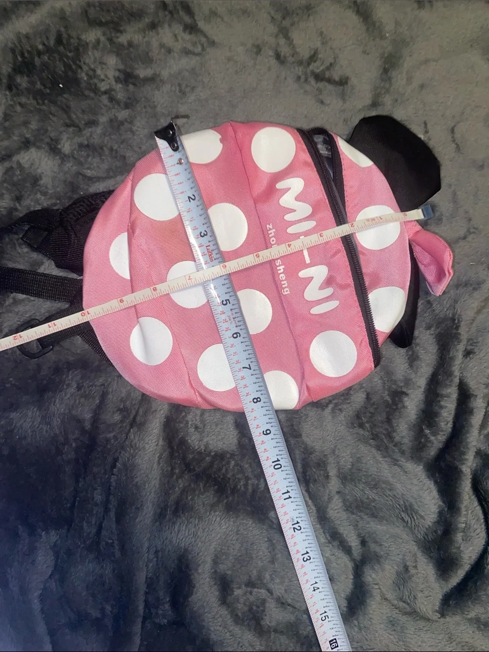 MI-NI Pink Polka Dot Kids Backpack with Bow and Ear Detail